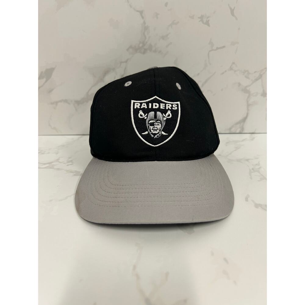 Vintage 90s Raiders NFL Snapback Hat Black Gray Adjustable Streetwear Cap OG VTG